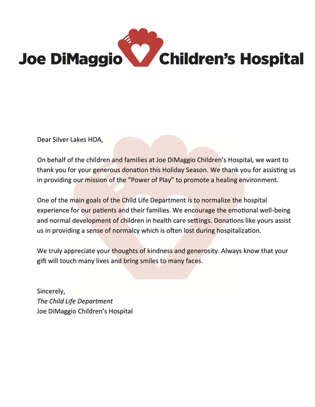 Thank You Letter from Children's Hospital